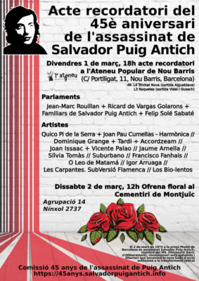 Recordatori 45 anys de l'assassinat de Salvador Puig Antich